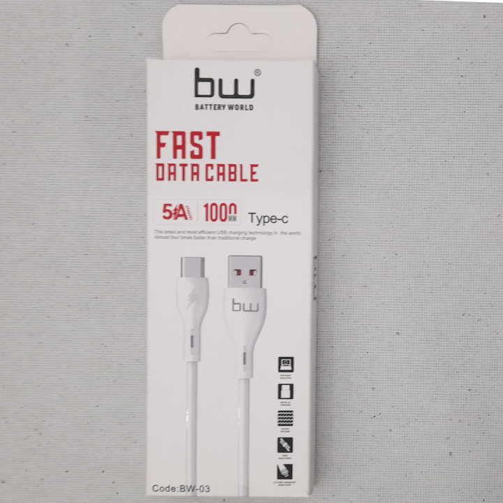 کابل شارژ USB به تایپ سی 5 آمپر بی دابلیو فست شارژ مدل Bw-03